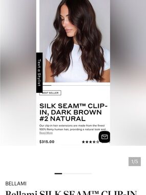 BELLAMI Silk Seam Clip-In Extensions - Dark Brown Natural 20” BNIB sealed